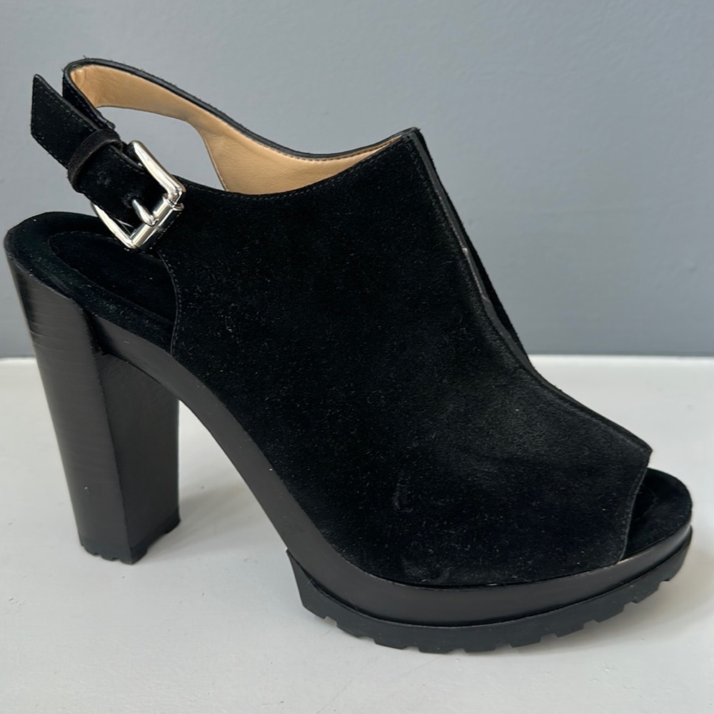 Michael Kors black suede peep toe heel